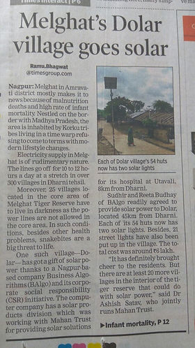 Newspaper article 'Melghat's Dolar village goes solar'